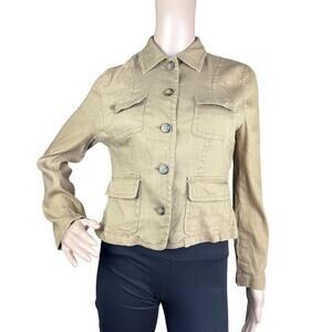 Apt. 9 Petite 6 Linen Blend Utility Jacket Safari Shacket Tan Khaki Crop
